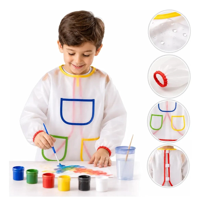 DELANTAL INFANTIL IMPERMEABLE CON MANGA LARGA PARA ACTIVIDADES CREATIVAS - 2