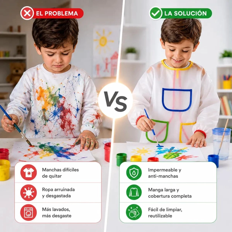 DELANTAL INFANTIL IMPERMEABLE CON MANGA LARGA PARA ACTIVIDADES CREATIVAS - 4