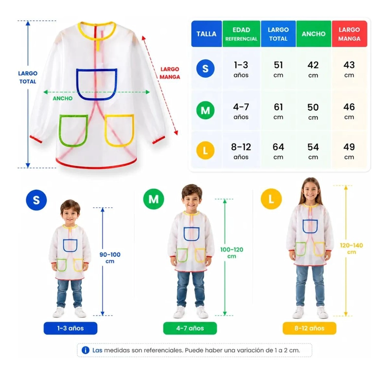 DELANTAL INFANTIL IMPERMEABLE CON MANGA LARGA PARA ACTIVIDADES CREATIVAS - 5