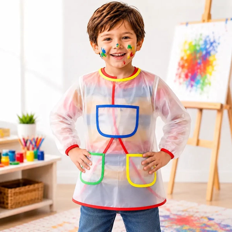 DELANTAL INFANTIL IMPERMEABLE CON MANGA LARGA PARA ACTIVIDADES CREATIVAS - 7