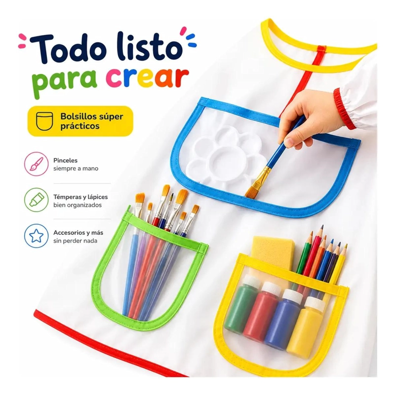 DELANTAL INFANTIL IMPERMEABLE CON MANGA LARGA PARA ACTIVIDADES CREATIVAS - 9