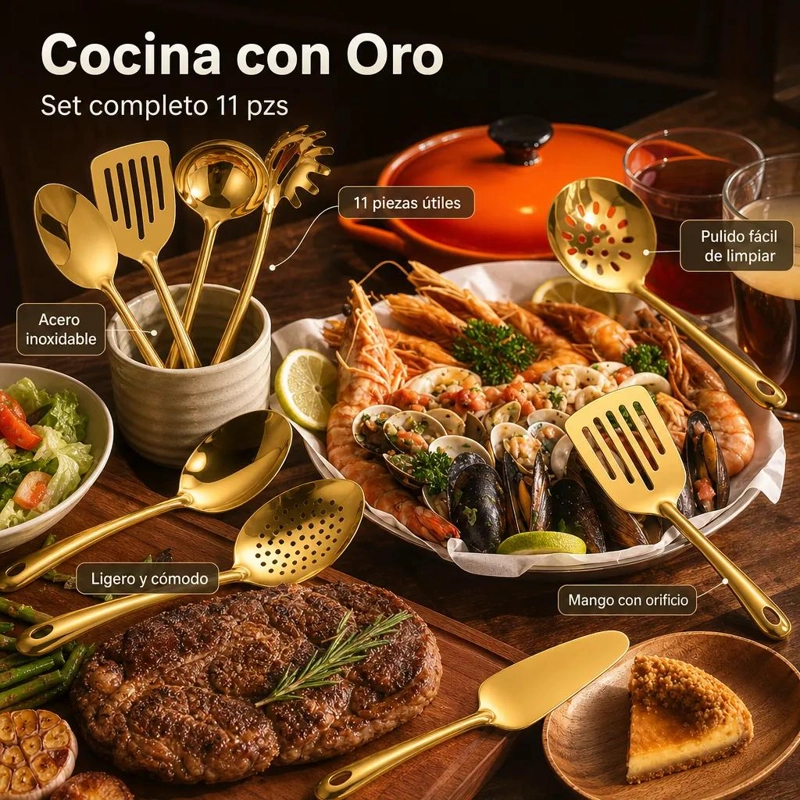 SET DE UTENSILIOS DE COCINA DE ACERO INOXIDABLE CON 11 PIEZAS - 3