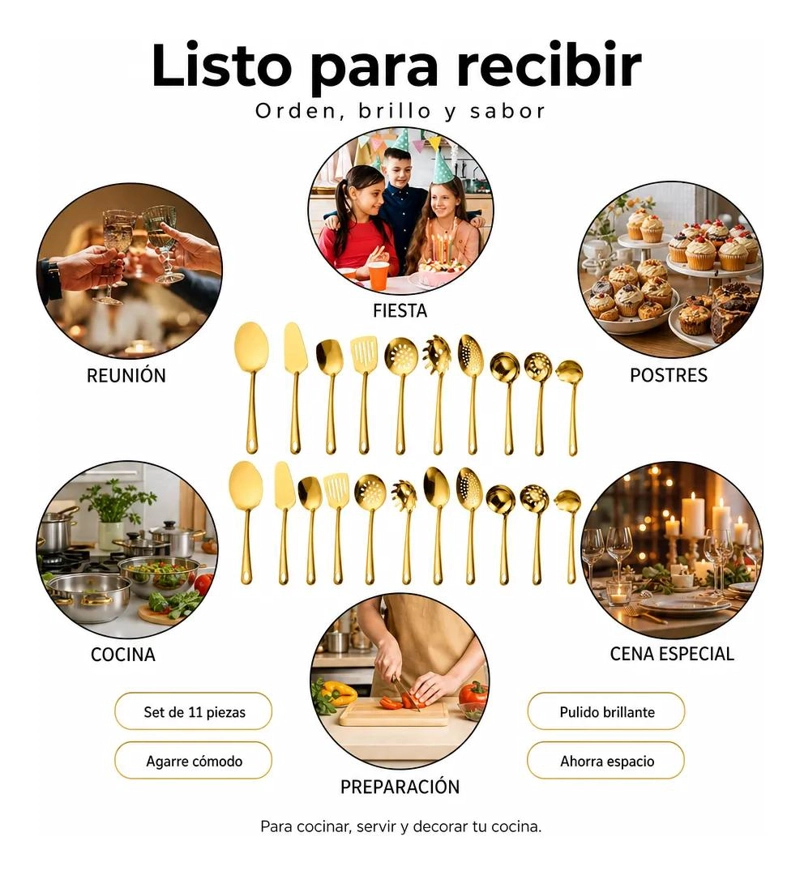 SET DE UTENSILIOS DE COCINA DE ACERO INOXIDABLE CON 11 PIEZAS - 4