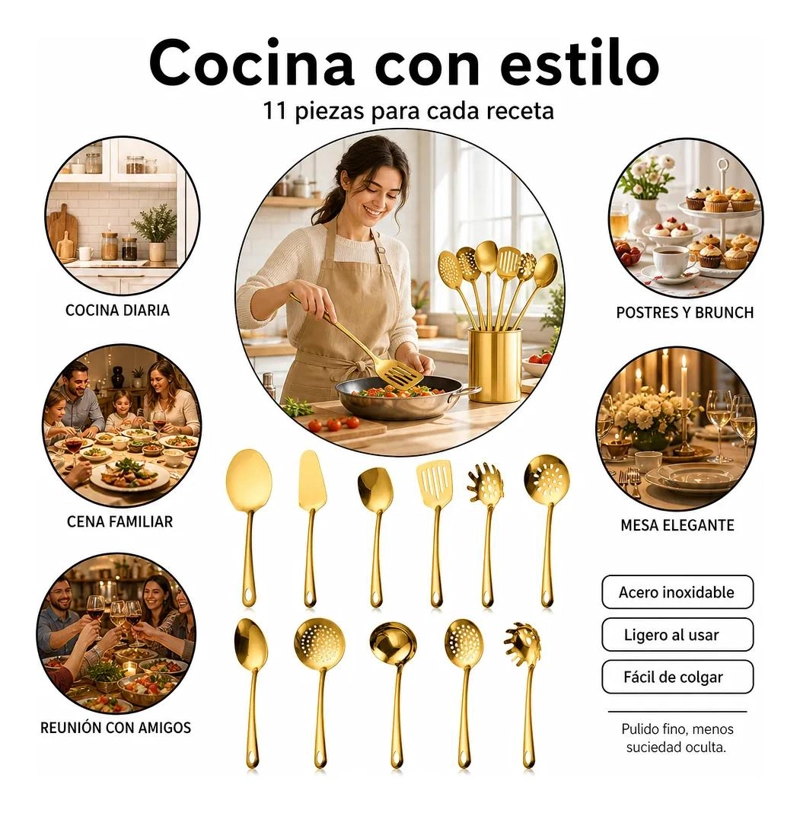 SET DE UTENSILIOS DE COCINA DE ACERO INOXIDABLE CON 11 PIEZAS - 6