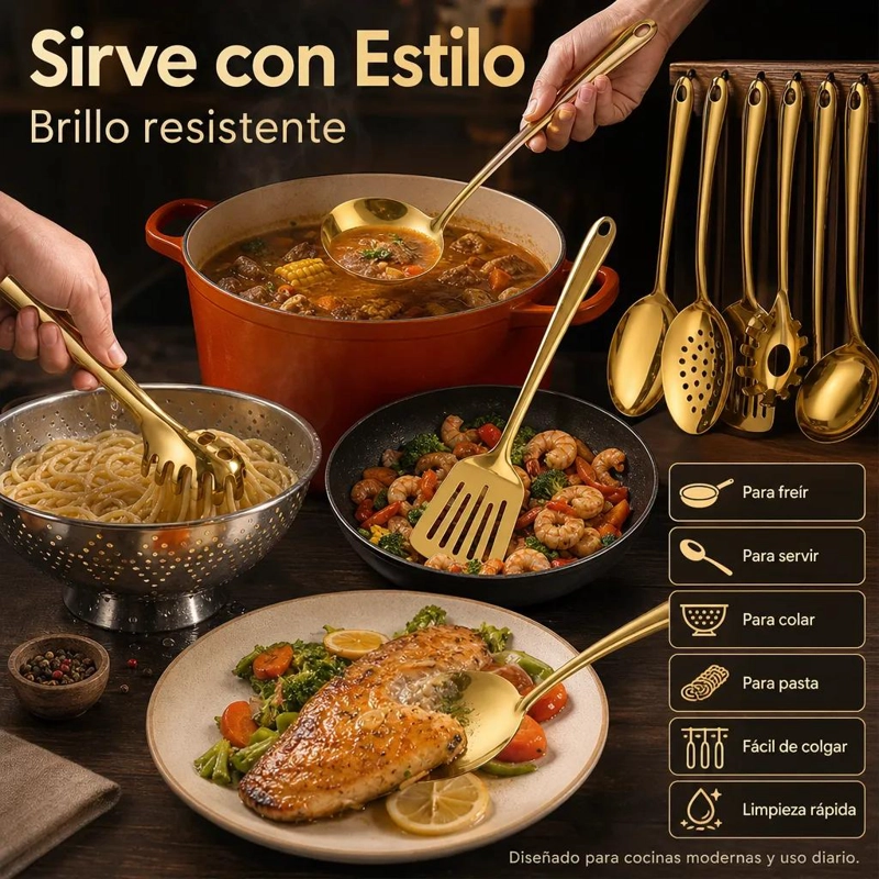 SET DE UTENSILIOS DE COCINA DE ACERO INOXIDABLE CON 11 PIEZAS - 7