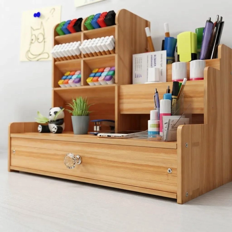 ORGANIZADOR DE ESCRITORIO DE MADERA CON 11 COMPARTIMENTOS - 4