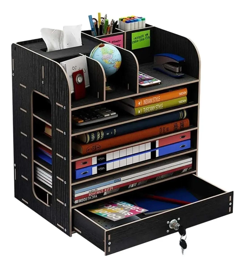 ORGANIZADOR DE ESCRITORIO DE MADERA ECOLOGICA MULTIUSO - 1