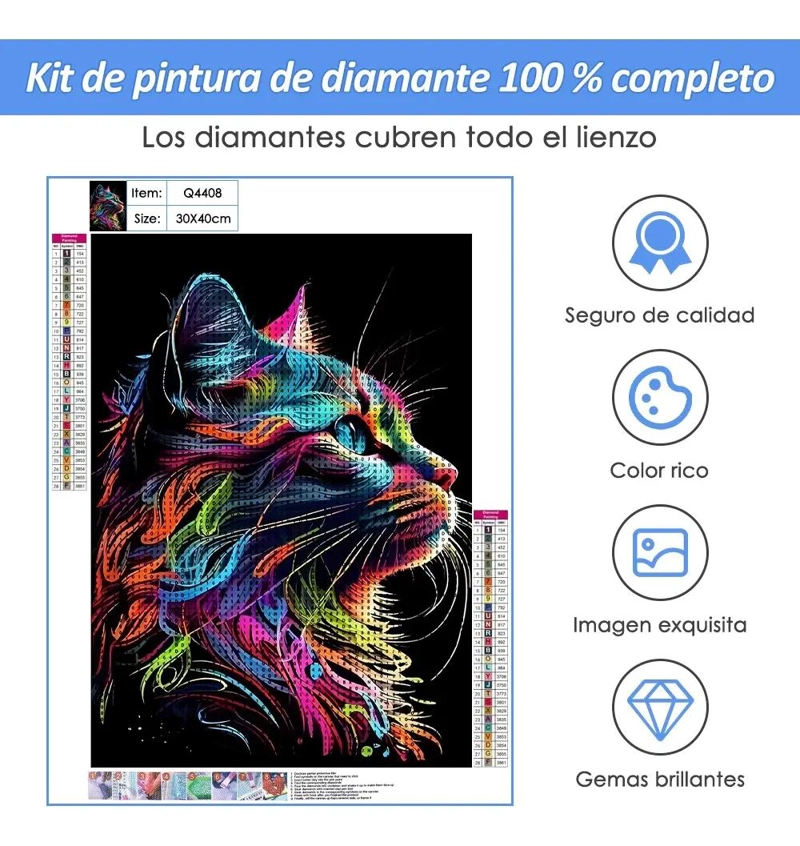 KIT DE PINTURA DE DIAMANTES 5D GATO 30X40CM PARA DECORACION - 2