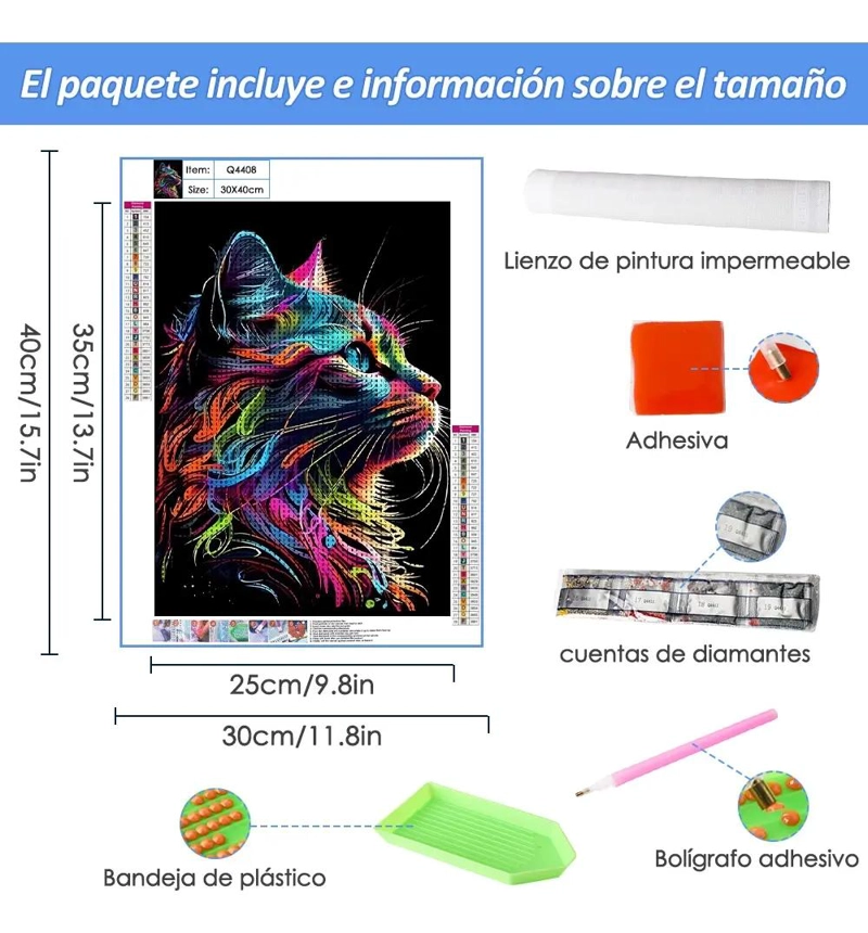 KIT DE PINTURA DE DIAMANTES 5D GATO 30X40CM PARA DECORACION - 3