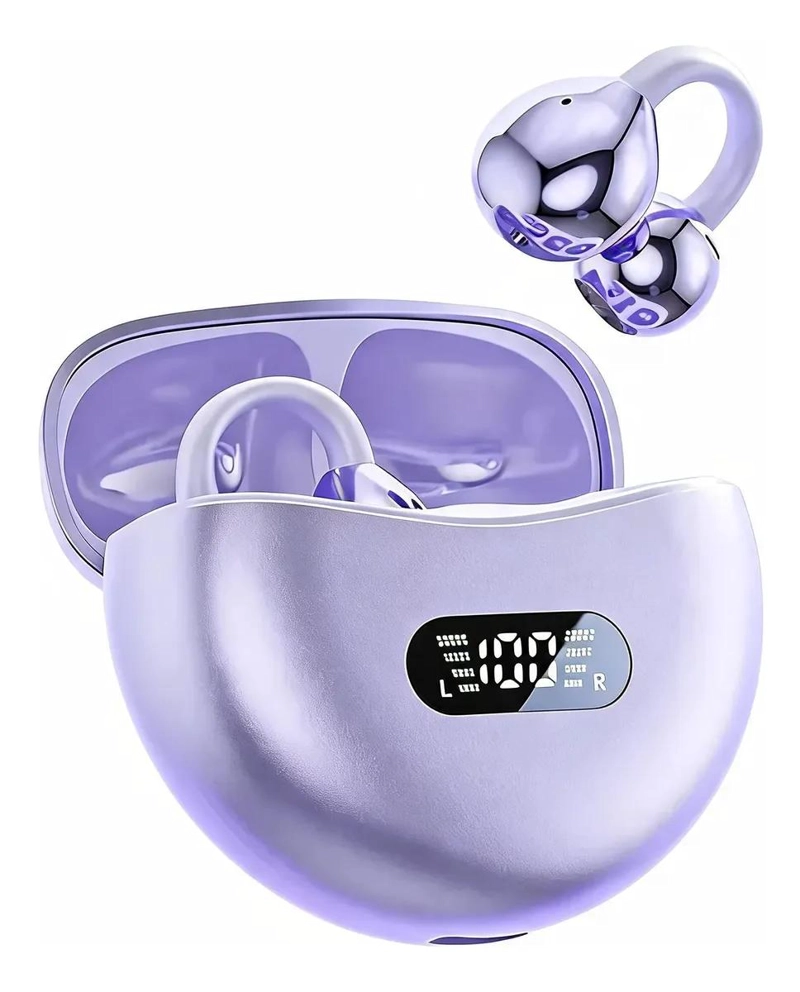 AUDIFONOS BLUETOOTH INALAMBRICOS MORADOS CON ESTUCHE LED - 1