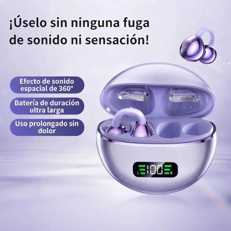 AUDIFONOS BLUETOOTH INALAMBRICOS MORADOS CON ESTUCHE LED - 4
