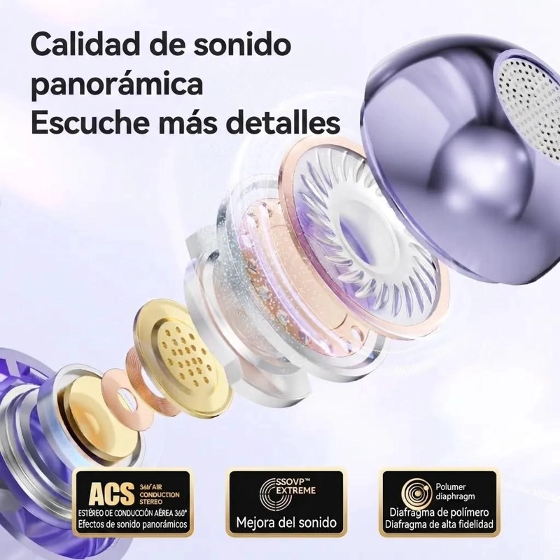 AUDIFONOS BLUETOOTH INALAMBRICOS MORADOS CON ESTUCHE LED - 8