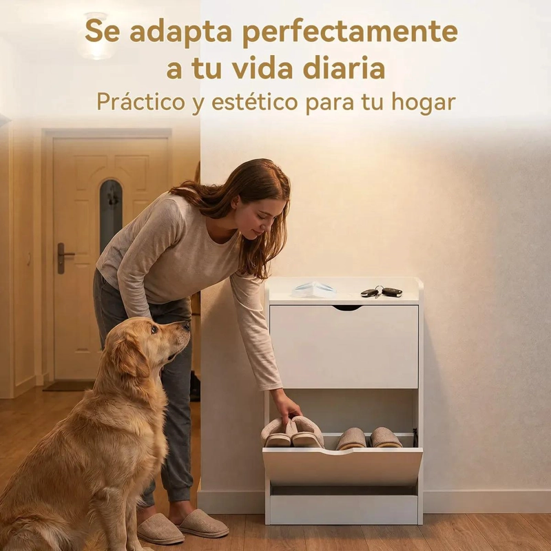 ZAPATERO ORGANIZADOR BLANCO 2 PUERTAS ABATIBLES 50X17X85 CM - 3