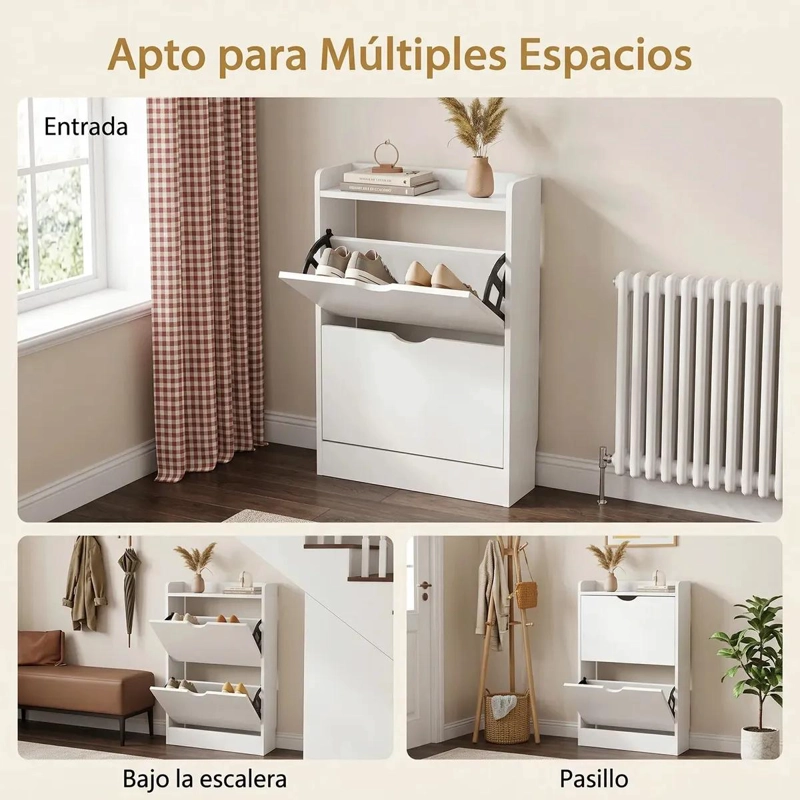ZAPATERO ORGANIZADOR BLANCO 2 PUERTAS ABATIBLES 50X17X85 CM - 4