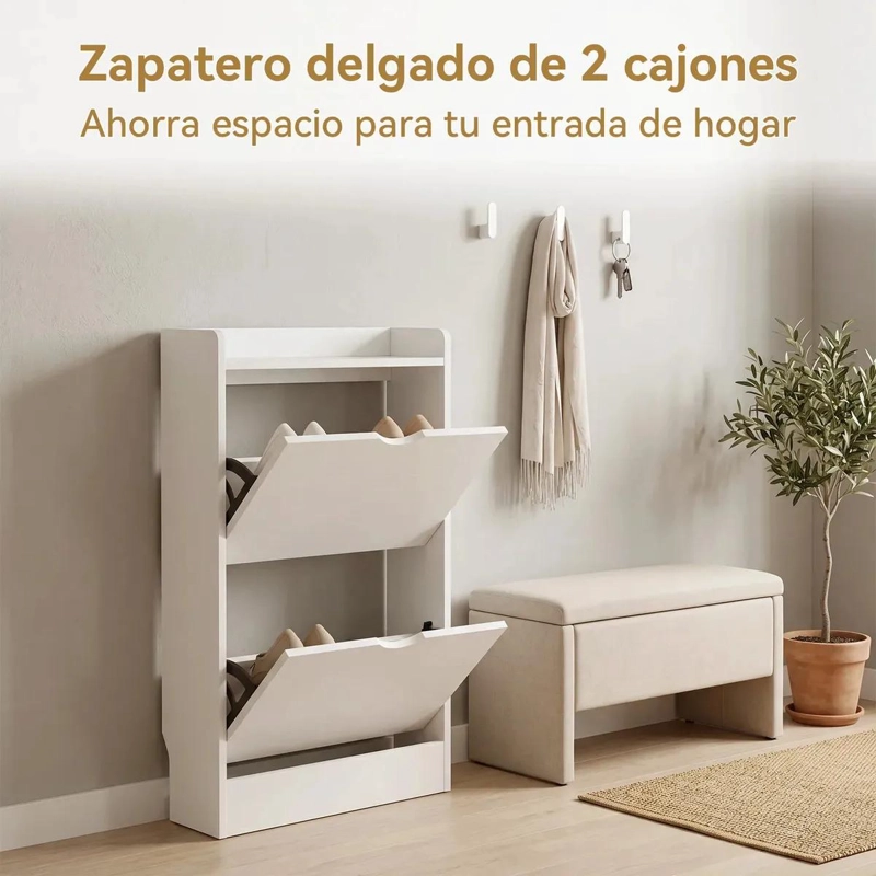 ZAPATERO ORGANIZADOR BLANCO 2 PUERTAS ABATIBLES 50X17X85 CM - 6