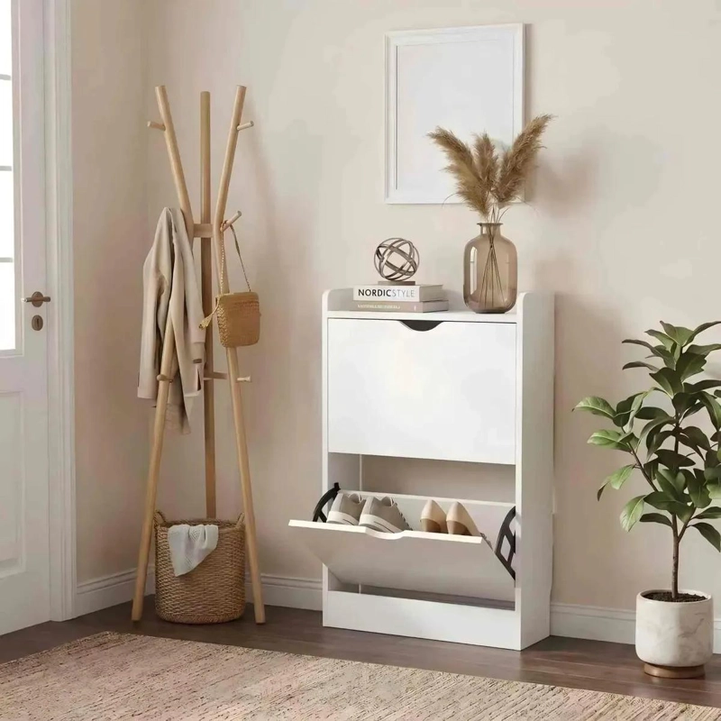 ZAPATERO ORGANIZADOR BLANCO 2 PUERTAS ABATIBLES 50X17X85 CM - 9