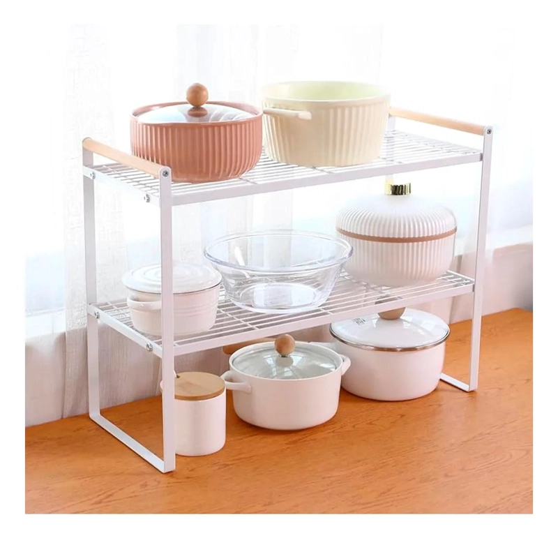 ESTANTE ORGANIZADOR DE ACERO Y MADERA PARA COCINA Y BAÑO - 1