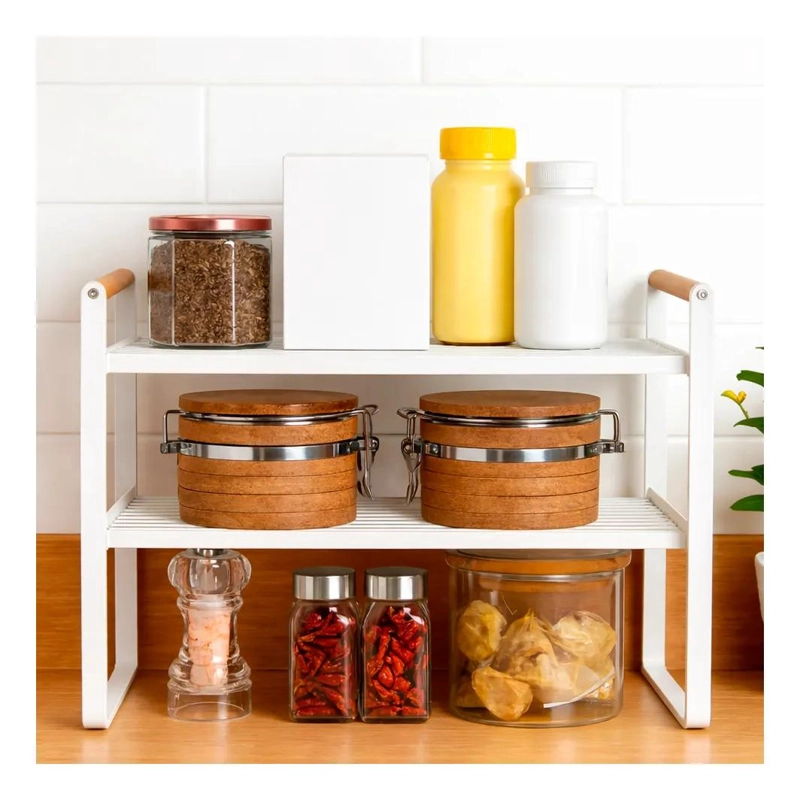 ESTANTE ORGANIZADOR DE ACERO Y MADERA PARA COCINA Y BAÑO - 5