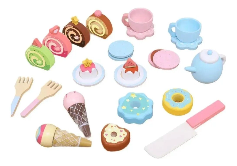 JUEGO DE TAZAS Y PASTELES DE MADERA PARA NIÑOS CREATIVOS - 2