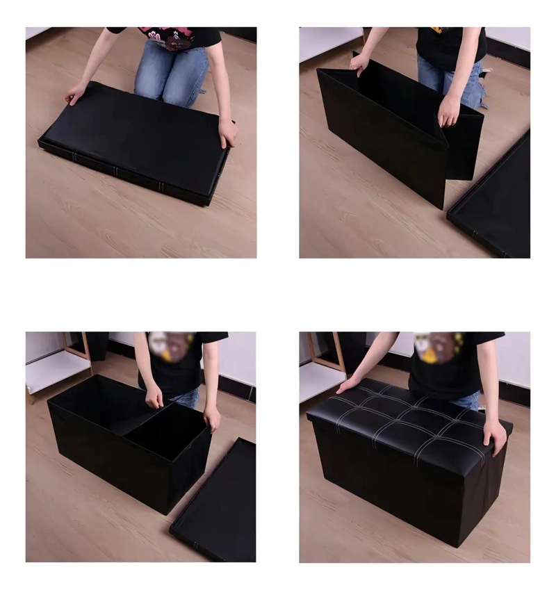 BANQUETA BAUL PUFF ORGANIZADOR PLEGABLE DE CUERO SINTE TICO - 2