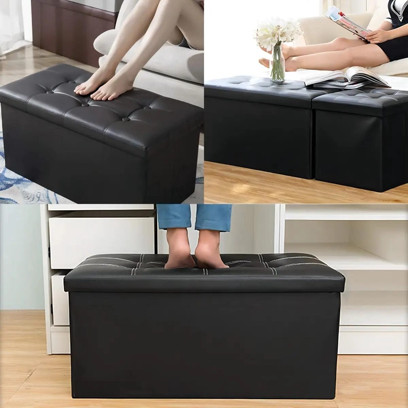 BANQUETA BAUL PUFF ORGANIZADOR PLEGABLE DE CUERO SINTE TICO - 6