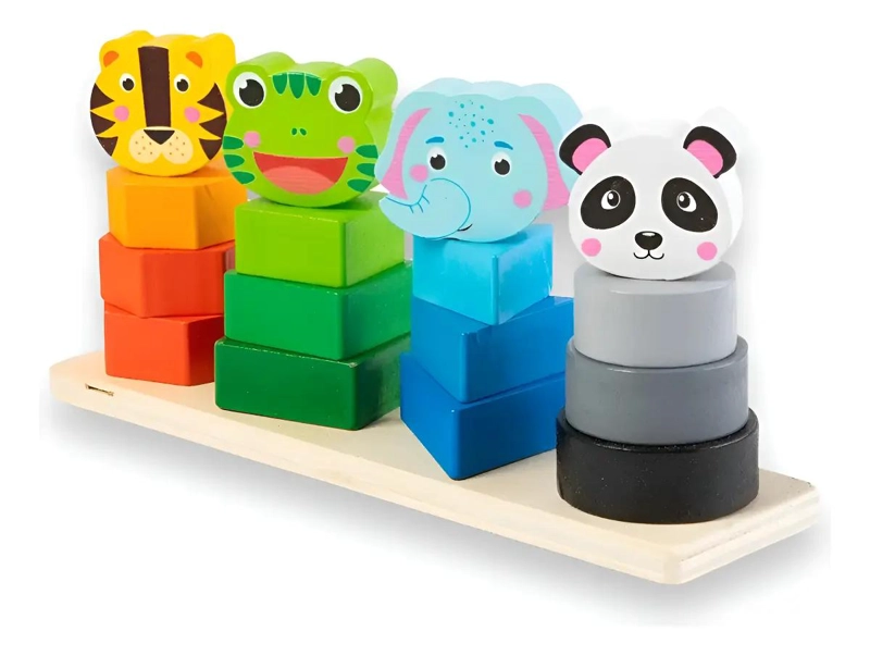 JUGUETE DIDACTICO APILABLE DE MADERA CON ANIMALES - 1