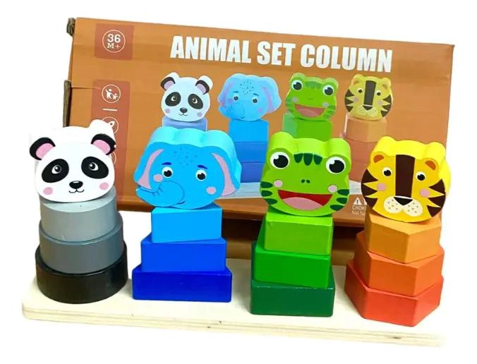 JUGUETE DIDACTICO APILABLE DE MADERA CON ANIMALES - 4