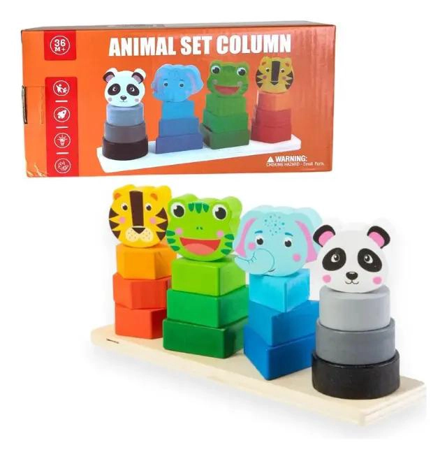 JUGUETE DIDACTICO APILABLE DE MADERA CON ANIMALES - 5