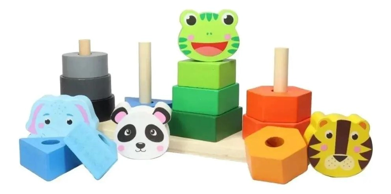 JUGUETE DIDACTICO APILABLE DE MADERA CON ANIMALES - 6