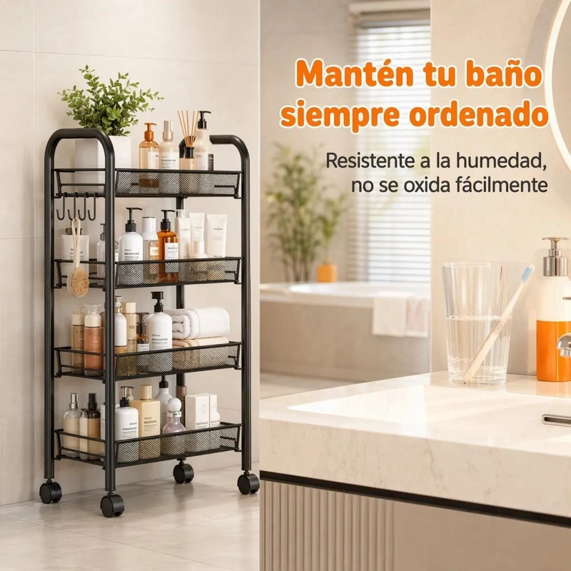 CARRO ORGANIZADOR METALICO DE 4 NIVELES CON RUEDAS PARA ALMACENAMIENTO - 7
