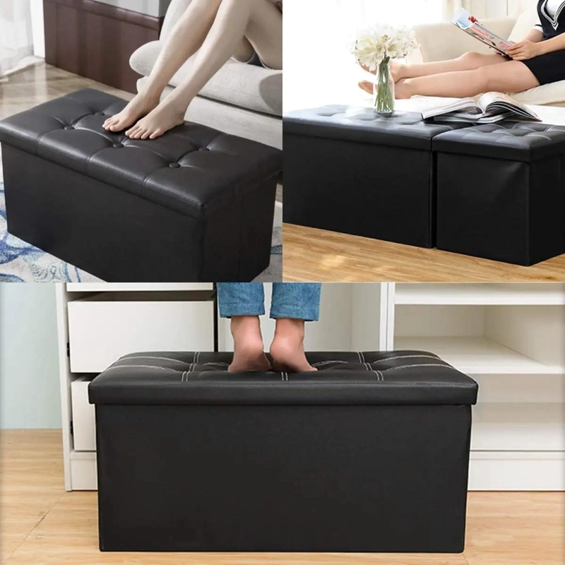 BANQUETA BAUL PUFF NEGRO 76X38 CON ALMACENAMIENTO - 6