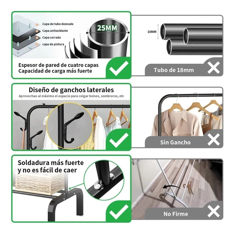 PERCHERO METALICO RESISTENTE PARA ROPA Y ACCESORIOS - 2