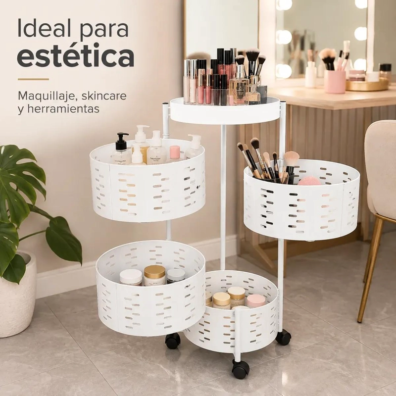 CARRITO ORGANIZADOR METALICO DE 4 NIVELES CON RUEDAS PARA ALMACENAMIENTO - 4
