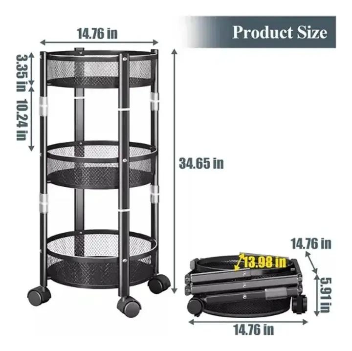 CARRO ORGANIZADOR METALICO PLEGABLE CON 3 CAJONES PARA COCINA - 3