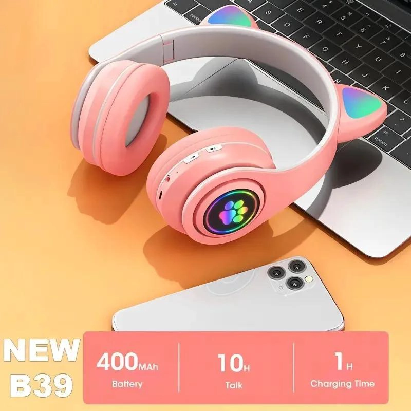 AURICULARES GAMER INALAMBRICOS ROSA CON LUZ LED PARA JUEGOS - 6