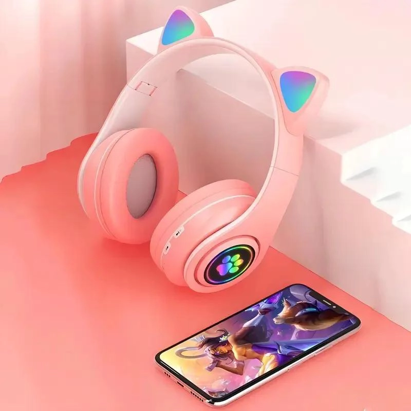 AURICULARES GAMER INALAMBRICOS ROSA CON LUZ LED PARA JUEGOS - 9