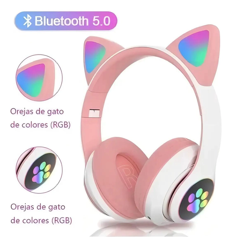 AUDIFONOS GAMER INALAMBRICOS ROSA CON LUZ LED - 4