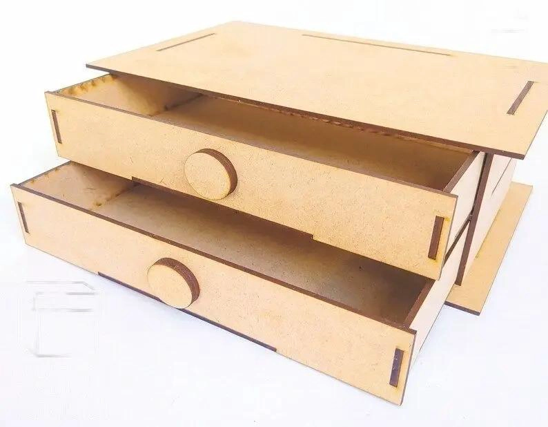ORGANIZADOR DE ESCRITORIO CON 2 CAJONES DE MADERA NATURAL - 2