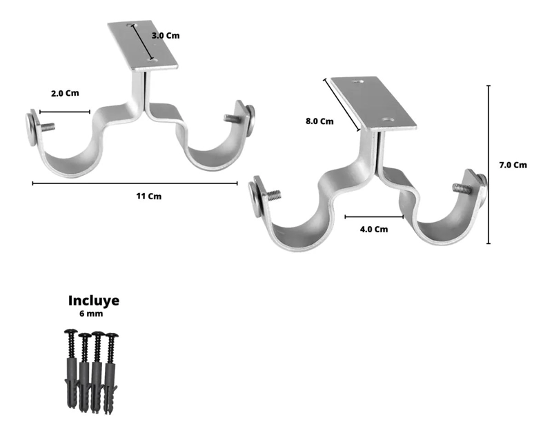 PACK 2 SOPORTES DOBLE TECHO METAL SATIN 19 MM - 3