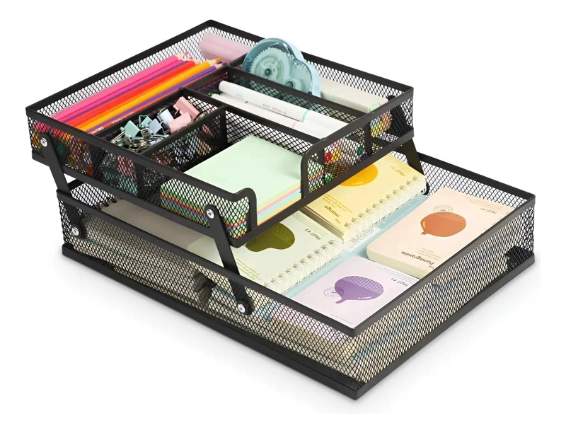 ORGANIZADOR DE METAL PLEGABLE PARA ESCRITORIO CON 2 NIVELES - 1