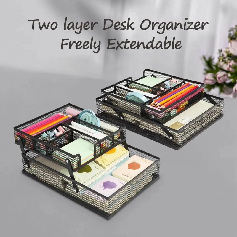 ORGANIZADOR DE METAL PLEGABLE PARA ESCRITORIO CON 2 NIVELES - 5