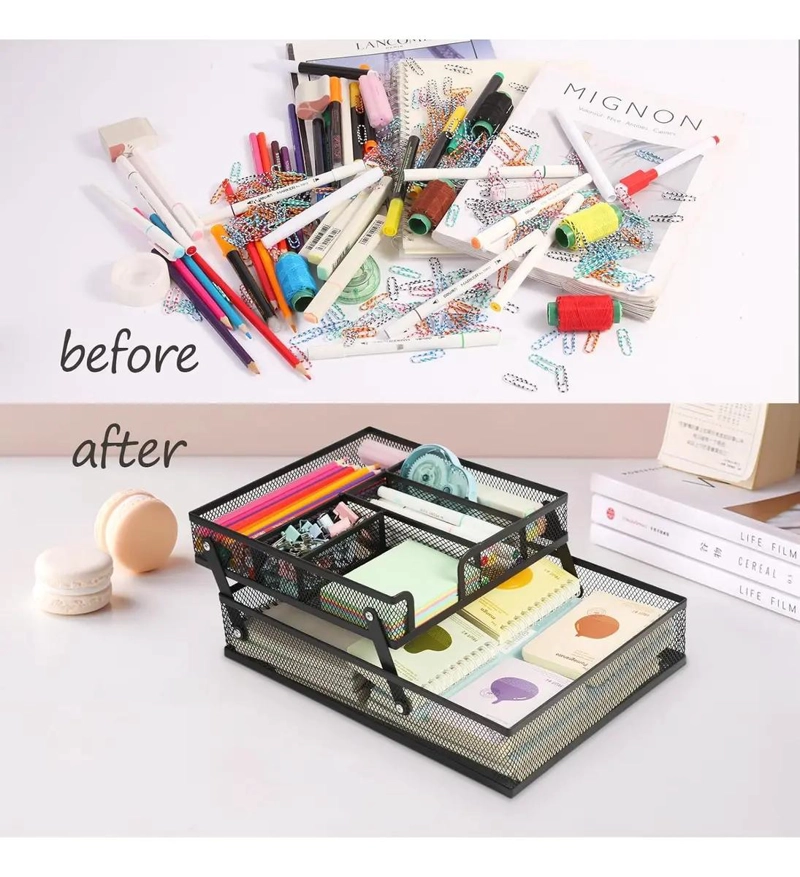 ORGANIZADOR DE ESCRITORIO PLEGABLE DE METAL CON 2 NIVELES - 6