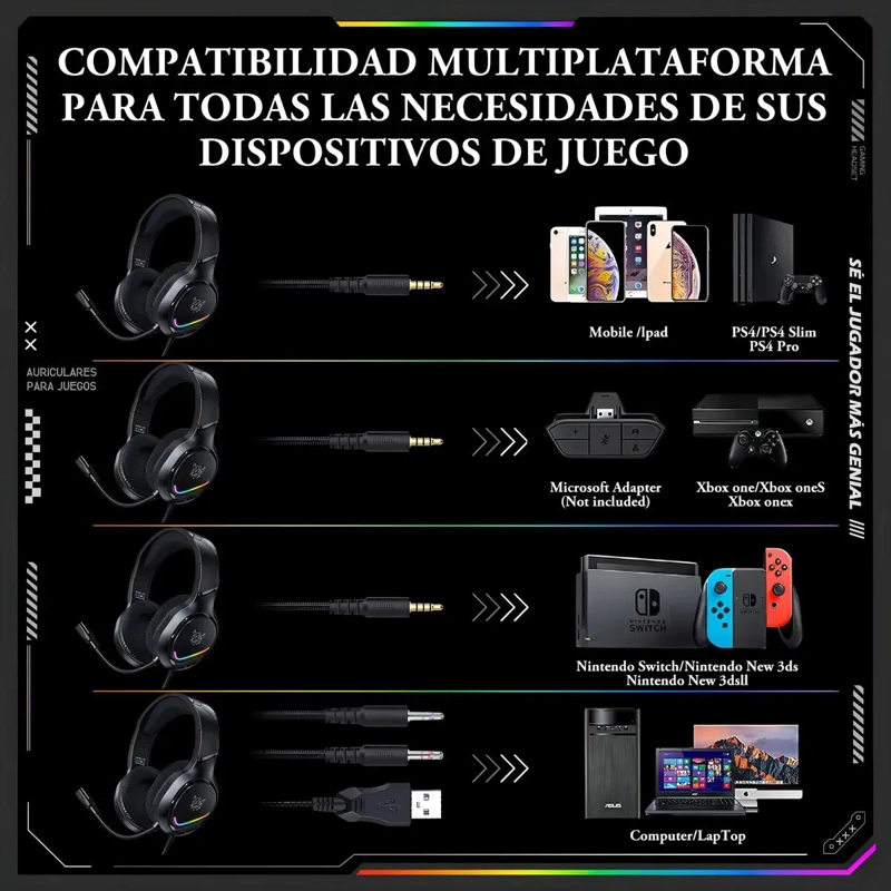 AUDIFONOS GAMER INALAMBRICOS CON MICROFONO Y LUZ RGB - 6