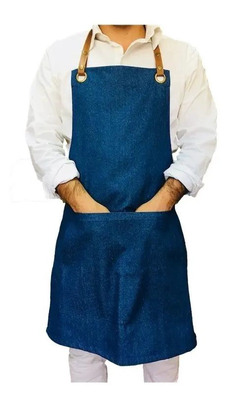 DELANTAL DE JEANS UNISEX CON CORREA AJUSTABLE DE CUERO SINTE TICO - 1