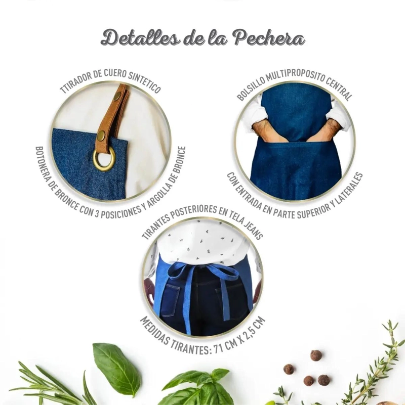 DELANTAL DE JEANS UNISEX CON CORREA AJUSTABLE DE CUERO SINTE TICO - 6