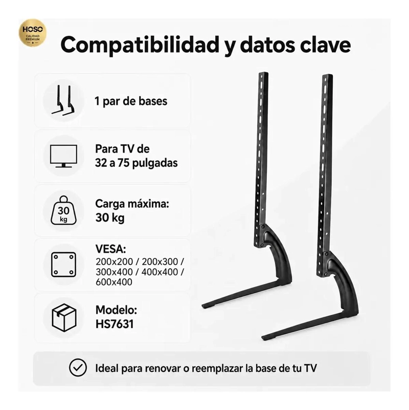BASE UNIVERSAL PARA TELEVISOR DE 37 A 75 PULGADAS AJUSTABLE - 2