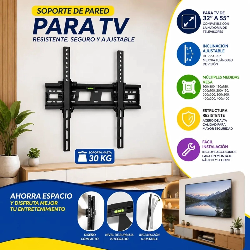 SOPORTE DE PARED INCLINABLE PARA TELEVISORES DE 32 A 55 PULGADAS - 2