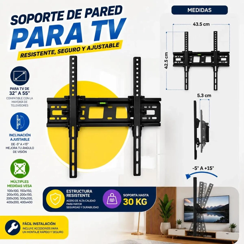 SOPORTE DE PARED INCLINABLE PARA TELEVISORES DE 32 A 55 PULGADAS - 4