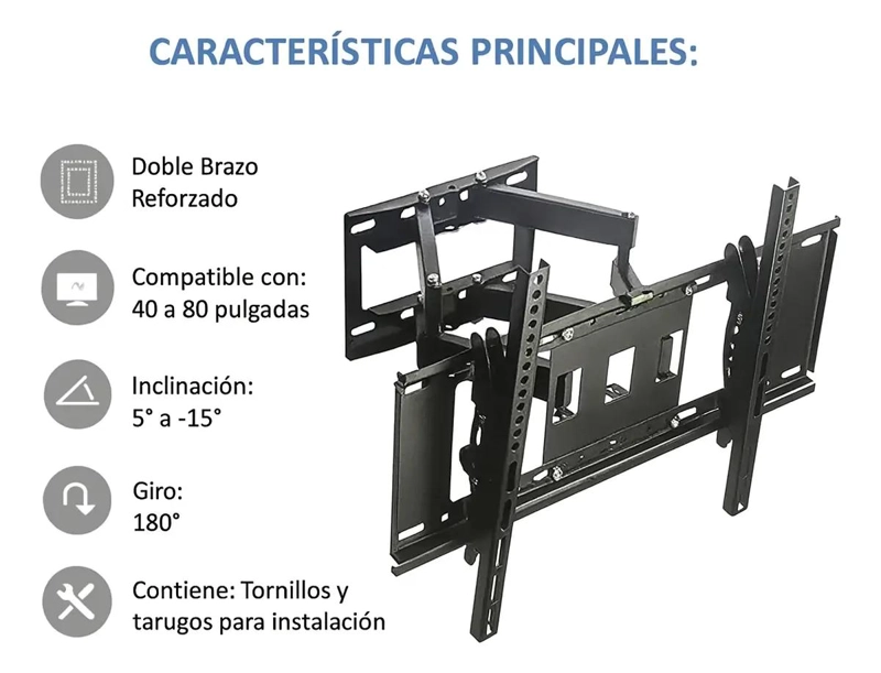 SOPORTE DE TV PARED DOBLE BRAZO ARTICULADO 40-80 PULGADAS - 5