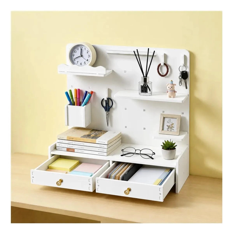 ORGANIZADOR DE ESCRITORIO CON PANEL PERFORADO Y CAJONES - 1
